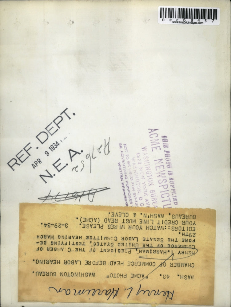 1934 Press Photo Henry Harriman, president of the Chamber of Commerce of the US