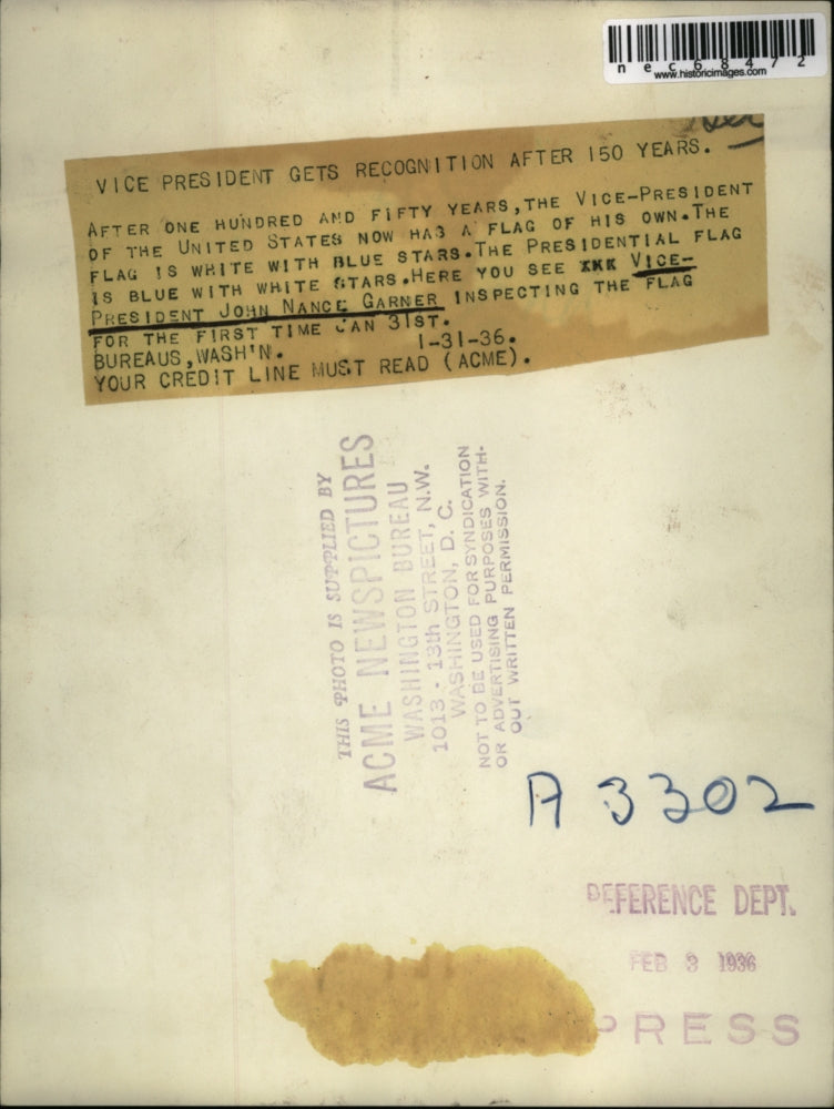 1936 Press Photo John Nance Garner inspecting the flag for the first time