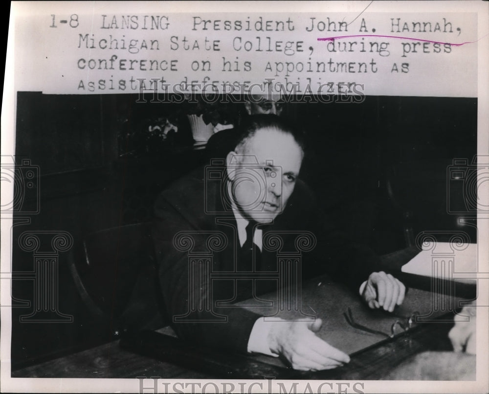 1953 Press Photo MIchigan State College President John A. Hannah in a press con.- Historic Images