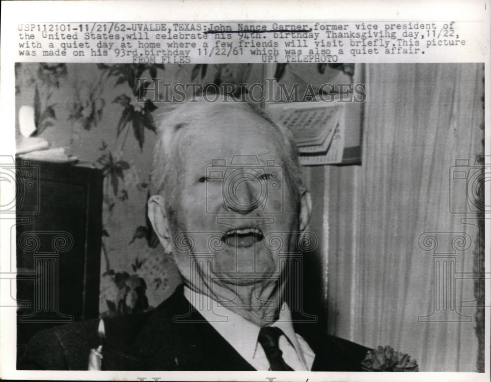 1962 Press Photo John Nance Garner celebrating his 94th birthday - nec68516
