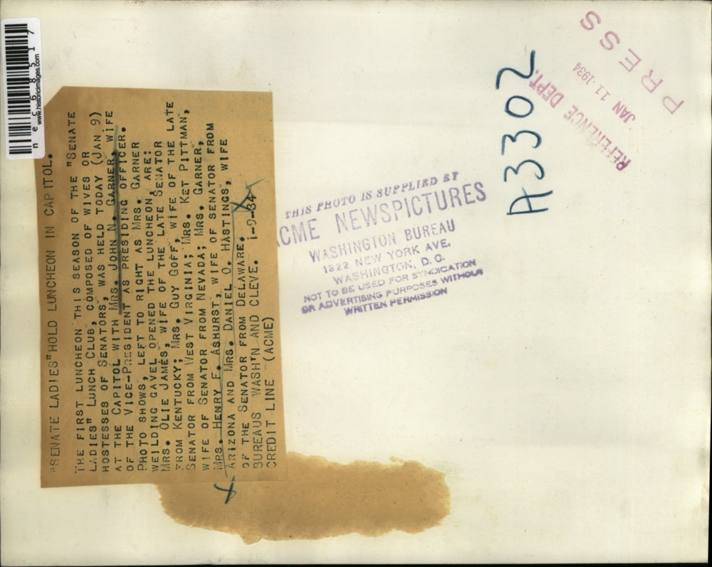 1934 Press Photo General view of senate ladies during their luncheon in Capitol