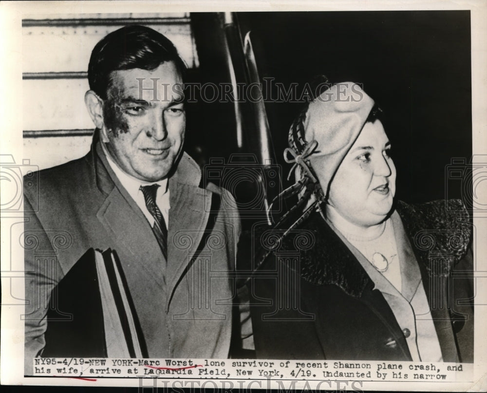 1948 Press Photo Marc Worst with his wife as they arrived at LaGuardia Field
