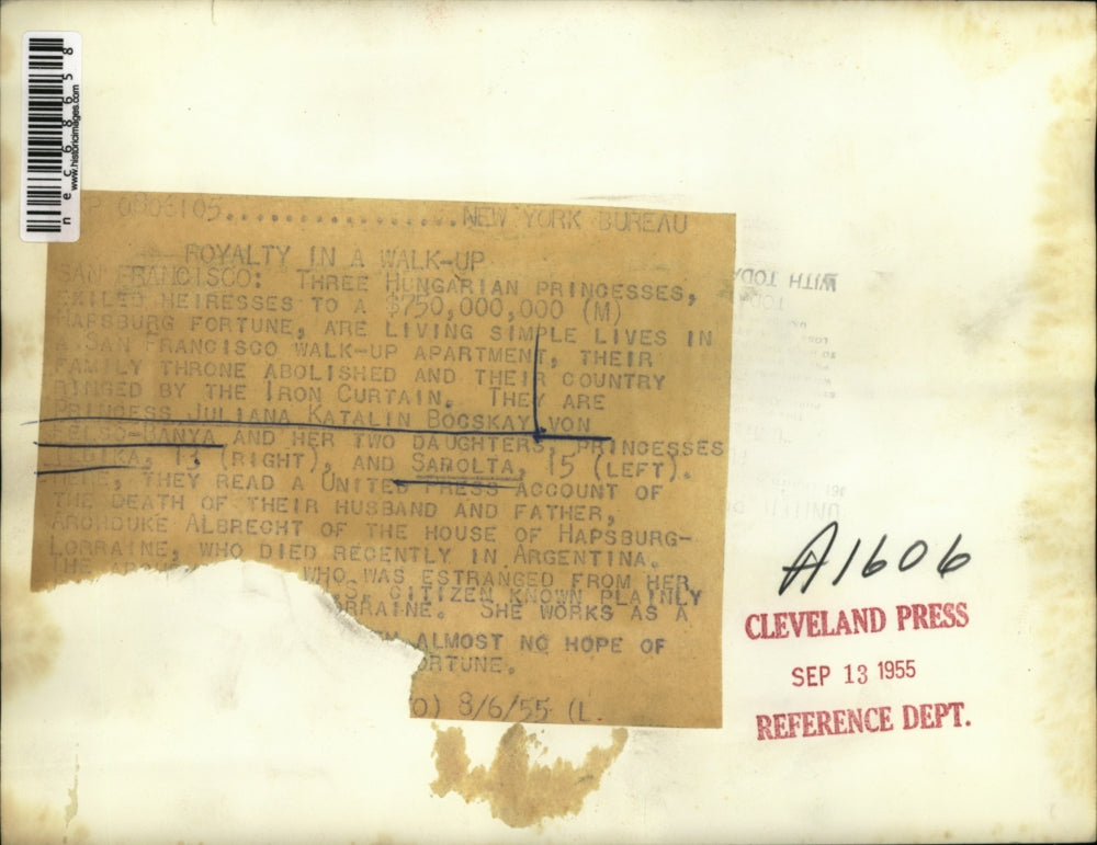 1955 Press Photo Princess Juliana Katalin Bogskay Von Helso-Banya & Daughters