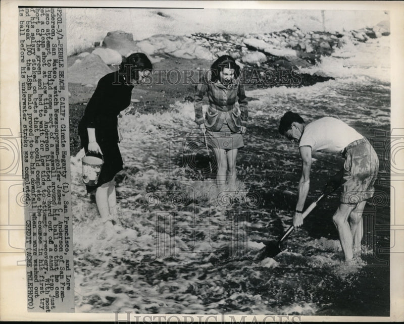 Load image into Gallery viewer, 1948 Press Photo Pebble Beach, Calif Gin Heggerty,L Anderson golfer J Anderson
