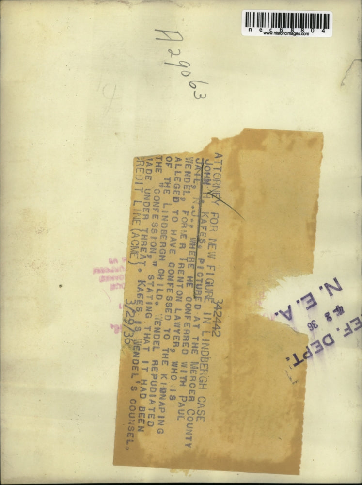 1936 Press Photo John H Kafes at Mercer Co jail in NJ for P Wendell kidnapper