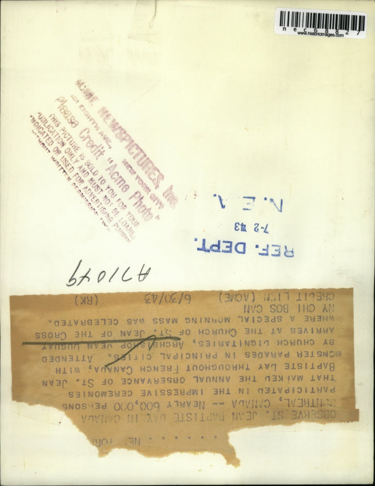 1943 Press Photo Archbishop Jean Duguay at St Jean Baptiste Day in Montreal