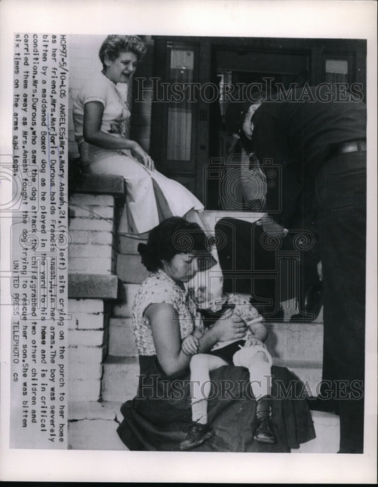 1954 Press Photo LA, CAlif Mrs Mary Anesh & son bitten by a boxer dog