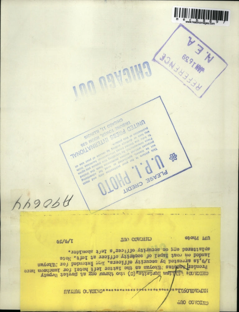 Load image into Gallery viewer, 1959 Press Photo Chicago Wm Dariesits threw egg at Soviet Dep Premier, arrested
