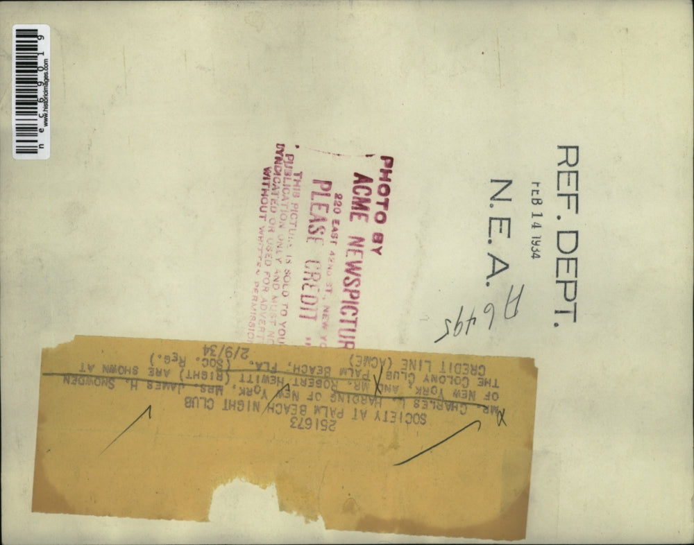 1934 Press Photo Charles Harding, Mrs James Snowden, Rbt Hewitt at Palm Beach