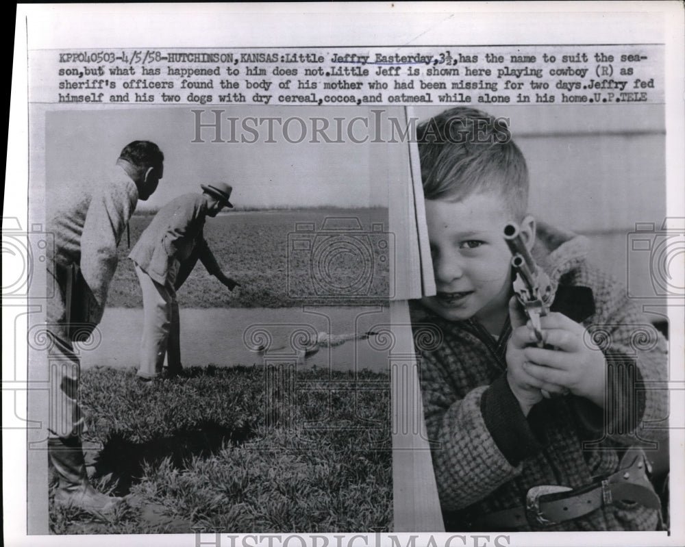 1958 Press Photo Jeffrey Easterdays mother found dead in water Kansas