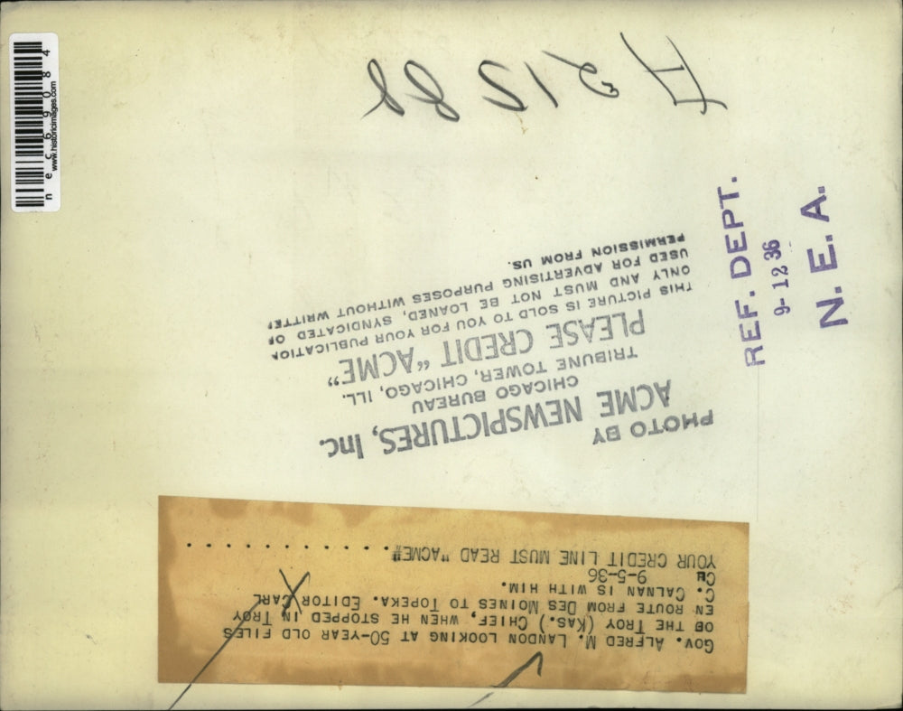 1936 Press Photo Gov Alfred W Landon In Troy