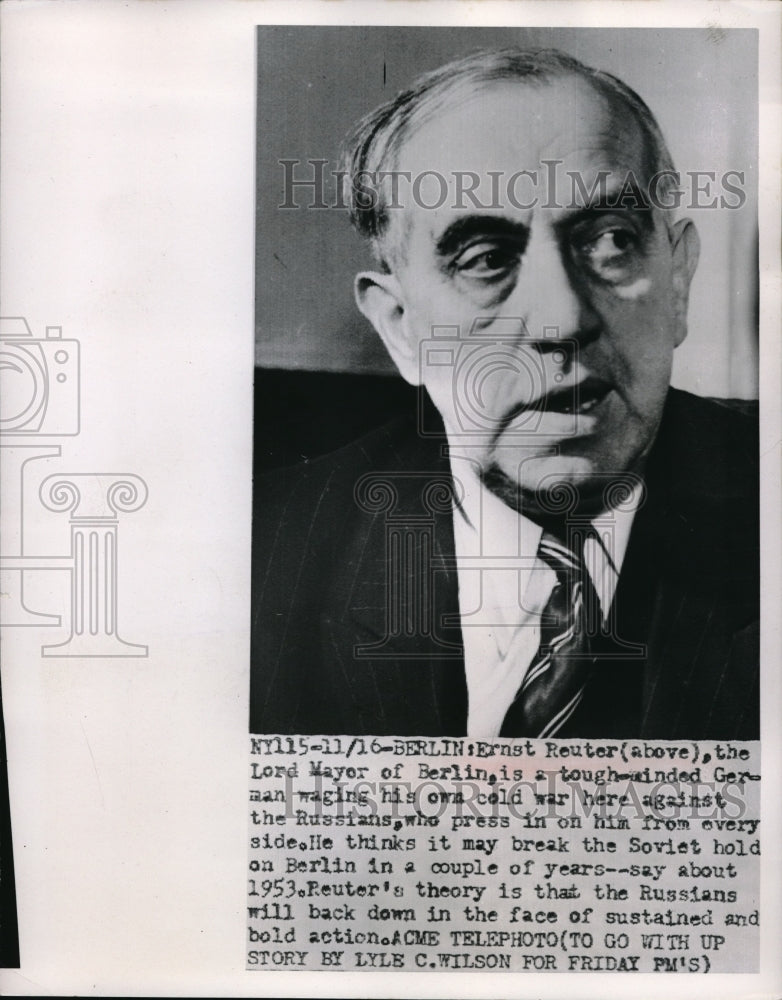 Load image into Gallery viewer, 1951 Press Photo Ernst Reuter Lord Mayor Of Berlin Seeks To Break Grip
