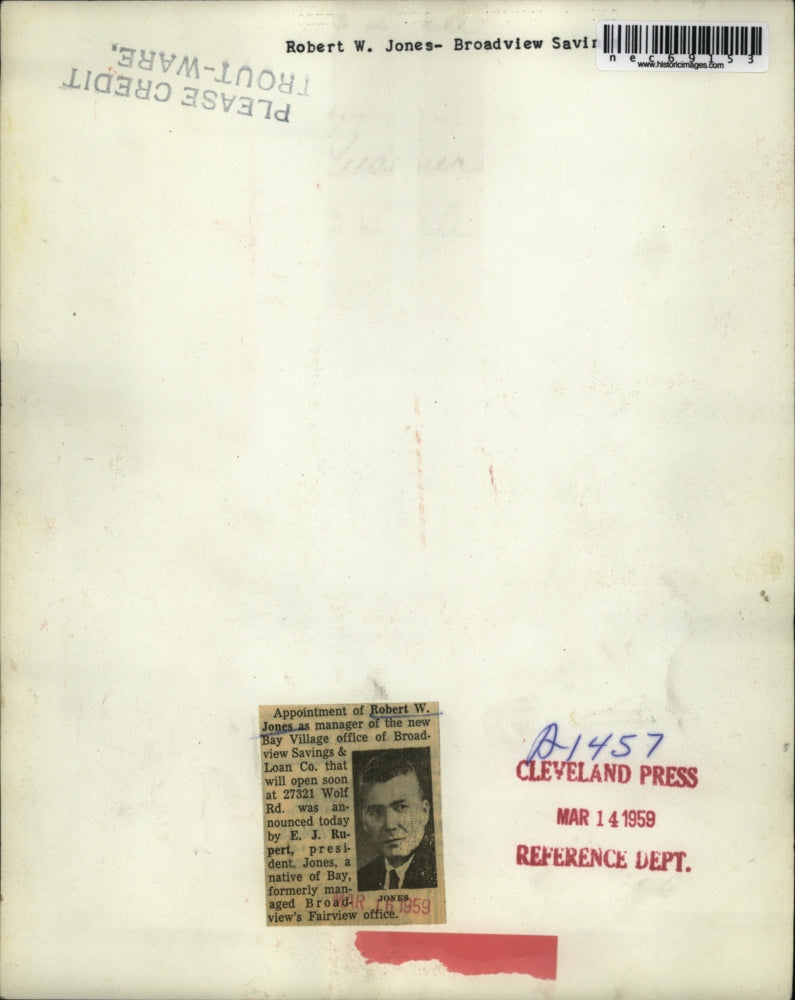 1959 Press Photo Robert Jones Bay Village Broadway Savings Co. Manager