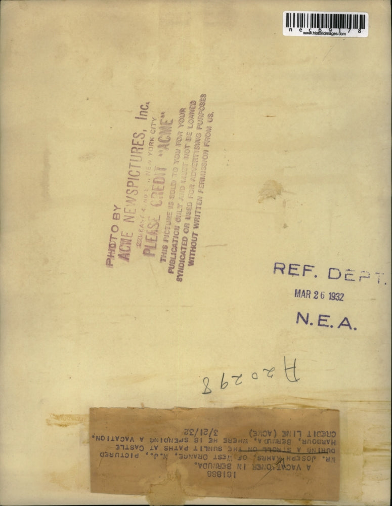 1932 Press Photo Joseph Kahrs at Castle harbor Bermuda spending vacation.