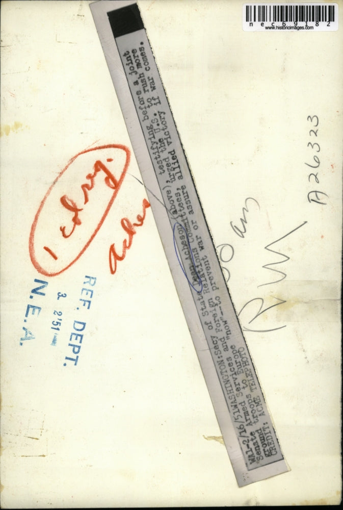 1951 Press Photo Sec. of State Dean Ancheson testify at Joint Senate Armed.