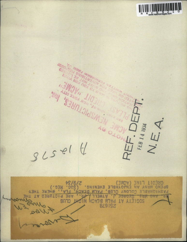 1934 Press Photo Mr & Mrs George J Atwell Jr at Colony Club Palm Beach Florida