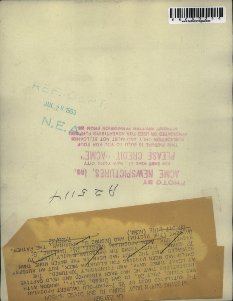 1933 Press Photo Murdered Mutilated Child Dalbert Aposhian With Family