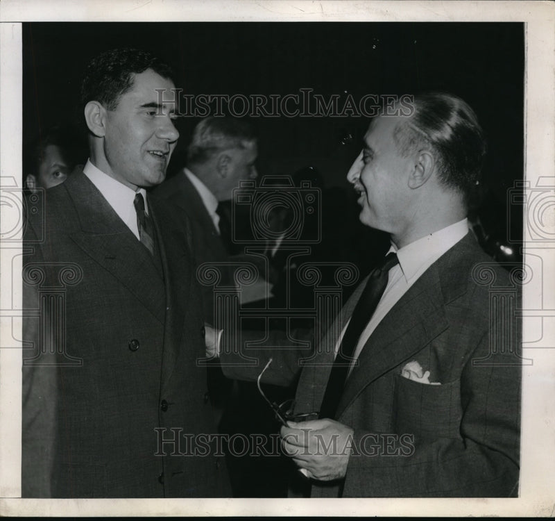 Load image into Gallery viewer, 1947 Press Photo Andrei Gromyko Speaks to Mahmud Riaz at United Nations Council
