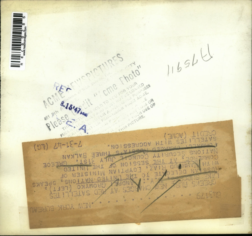 1947 Press Photo Andrei Gromyko Speaks to Mahmud Riaz at United Nations Council