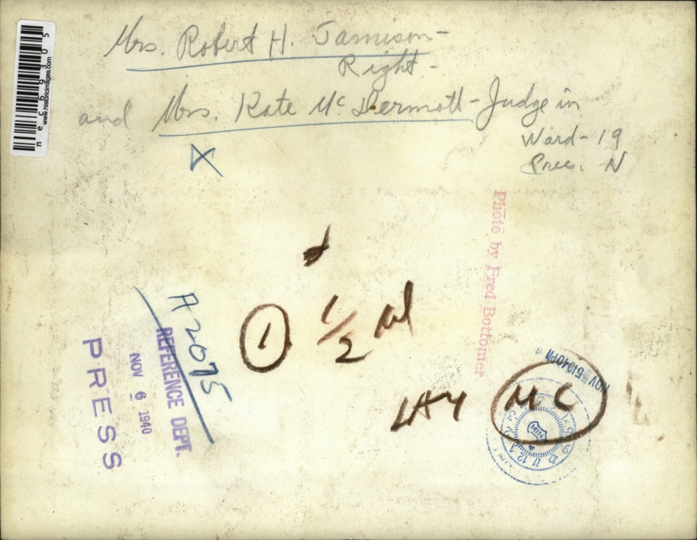 1940 Press Photo Mrs. Robert Jamison and Mrs. Kate McDermoth Ward 9 Judge