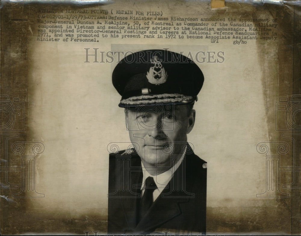 1973 Press Photo Major General Duncan a. McAlpine, Commander Canadian Military