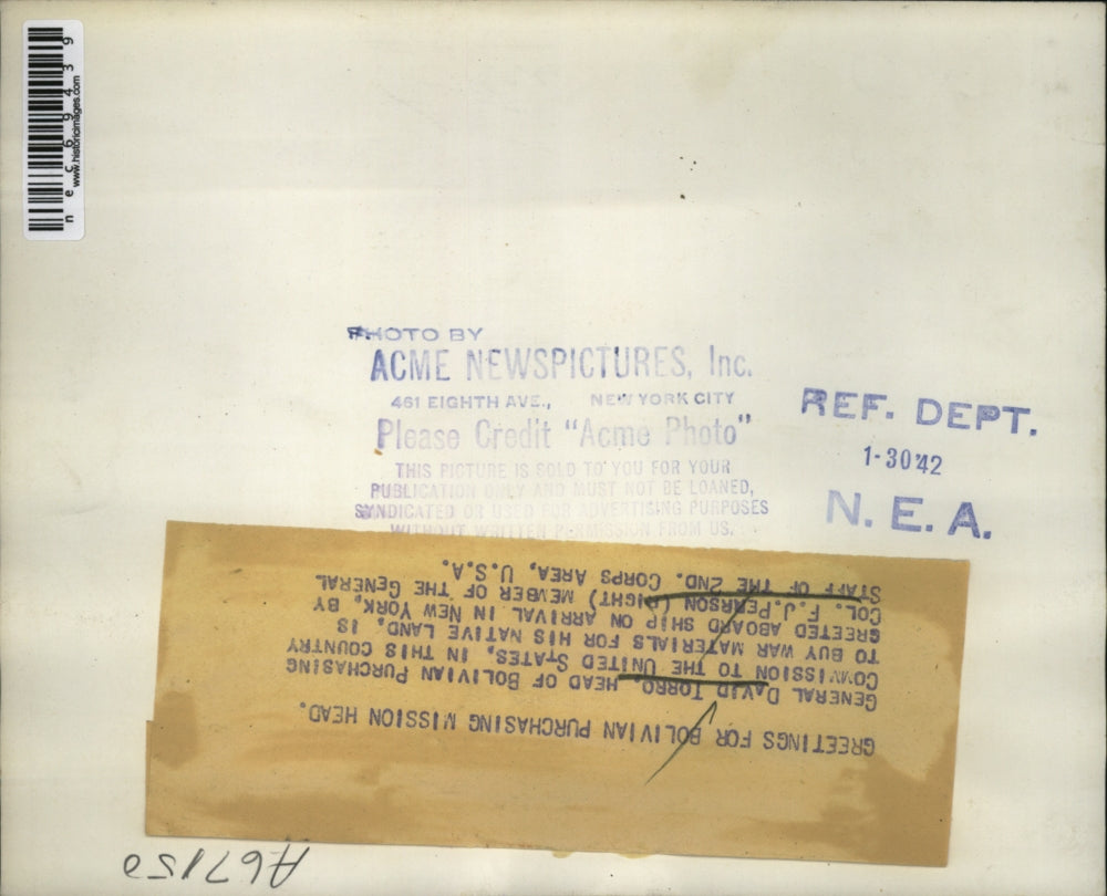 1942 Press Photo General David Torro Bolivian Purchase Commission and FJ Pearson