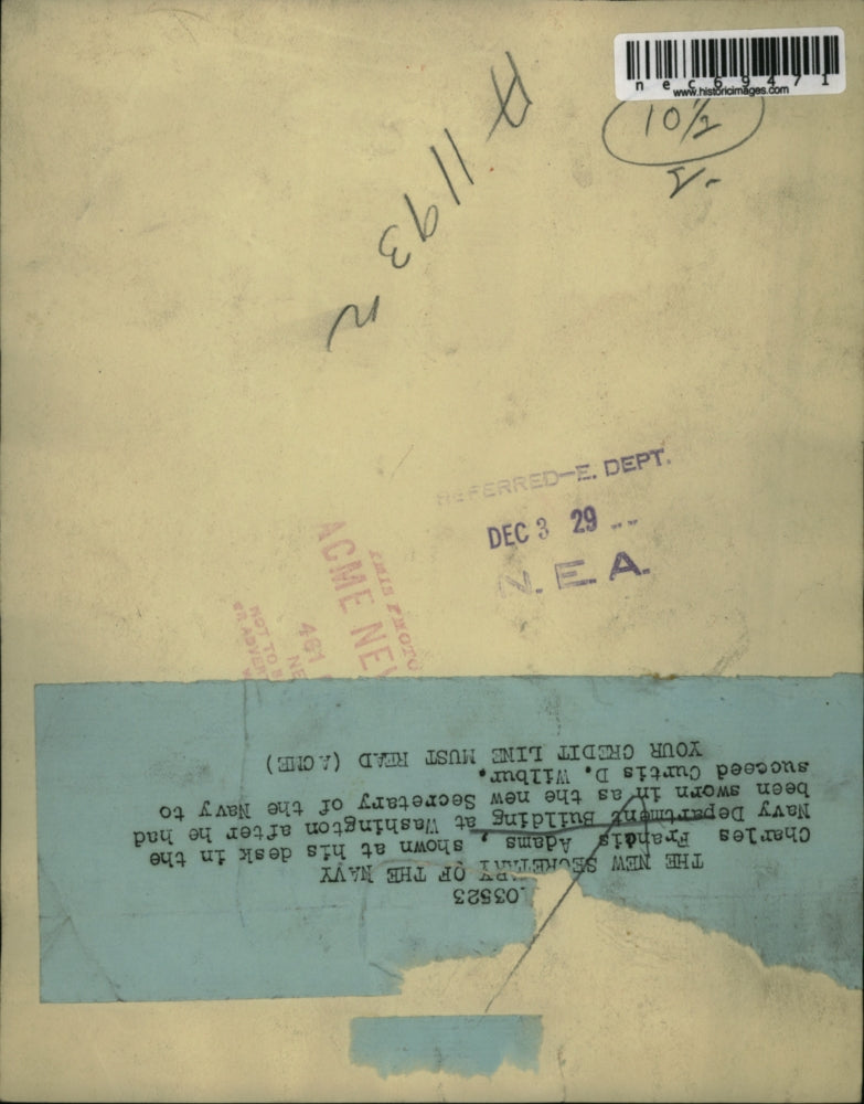 1929 Press Photo Charles Adams succeeded Curtis Wilbur as Sec. of the Navy