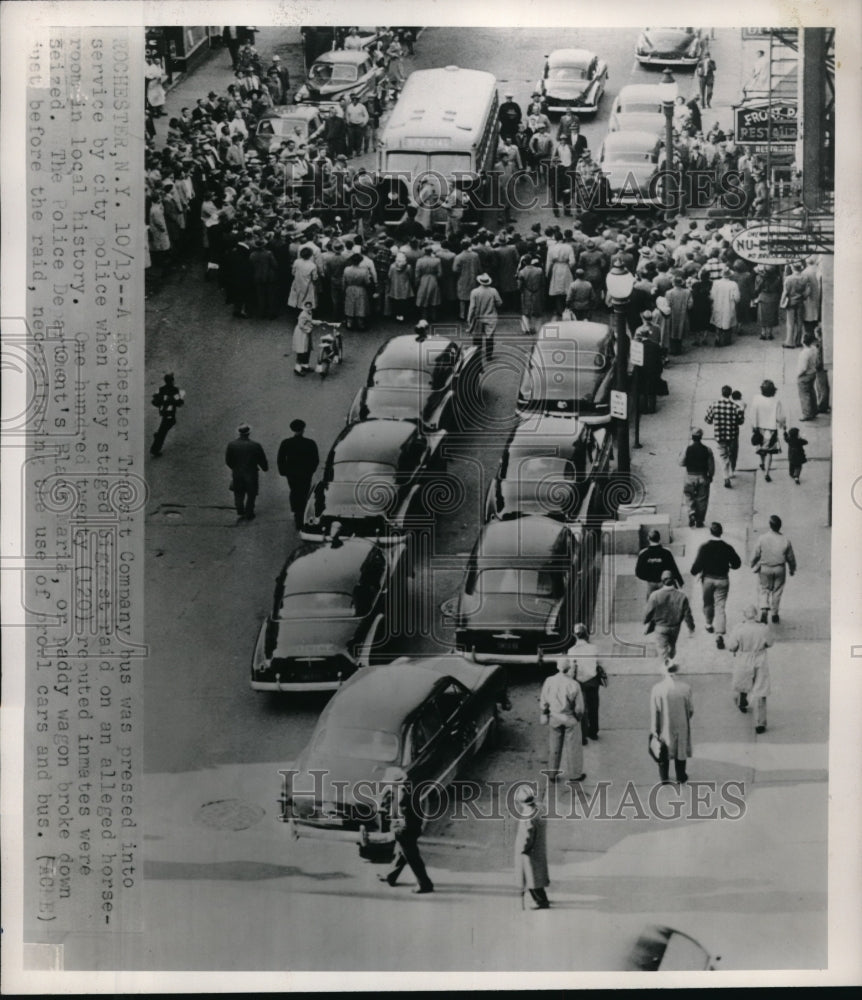 1950 Press Photo Rochester Transit Company bus pressed into service by police