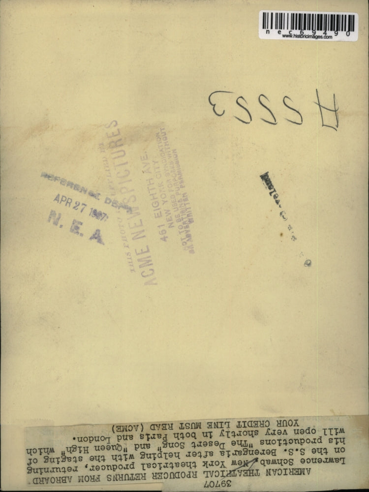 1927 Press Photo Lawrence Schwab,a new york theatrical producer