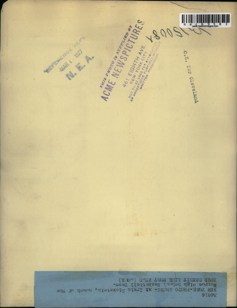 1927 Press Photo Irwin Dickstein Monroe High Basketball Team Coach - nec69583