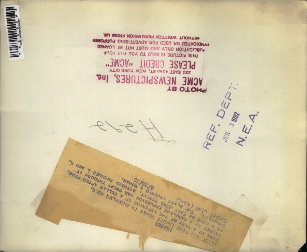 1932 Press Photo fire injures woman in home on East 23rd st. between L and K