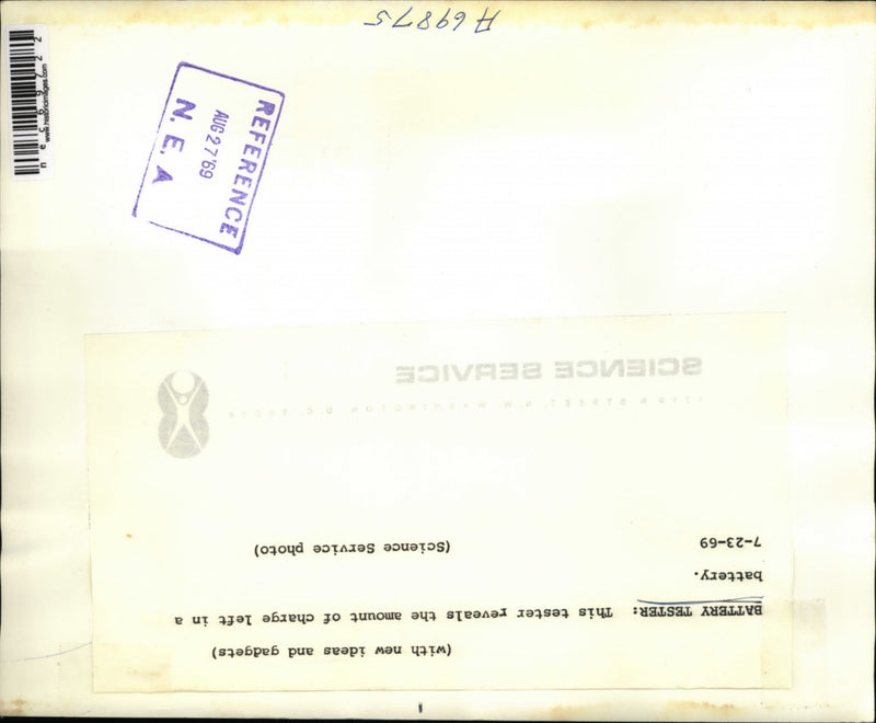 Load image into Gallery viewer, 1969 Press Photo Battery Tester reveals the amount of charge left in a battery.
