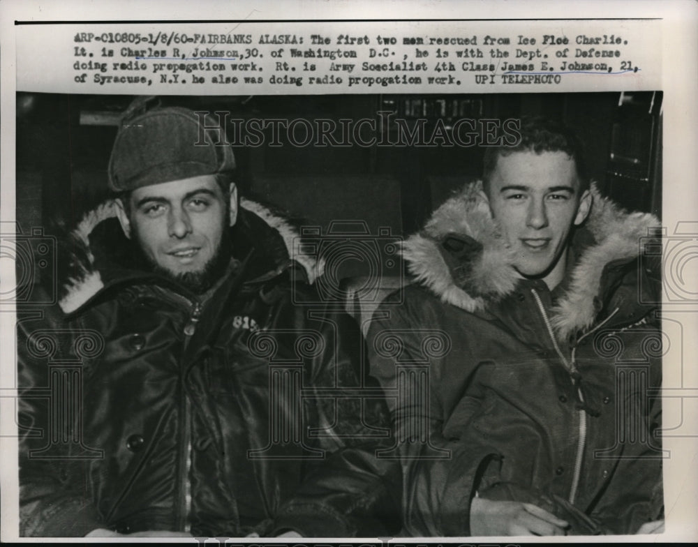 1960 Press Photo Fairbanks, Alaska CH Johnson, JE Johnson rescued from ice floe