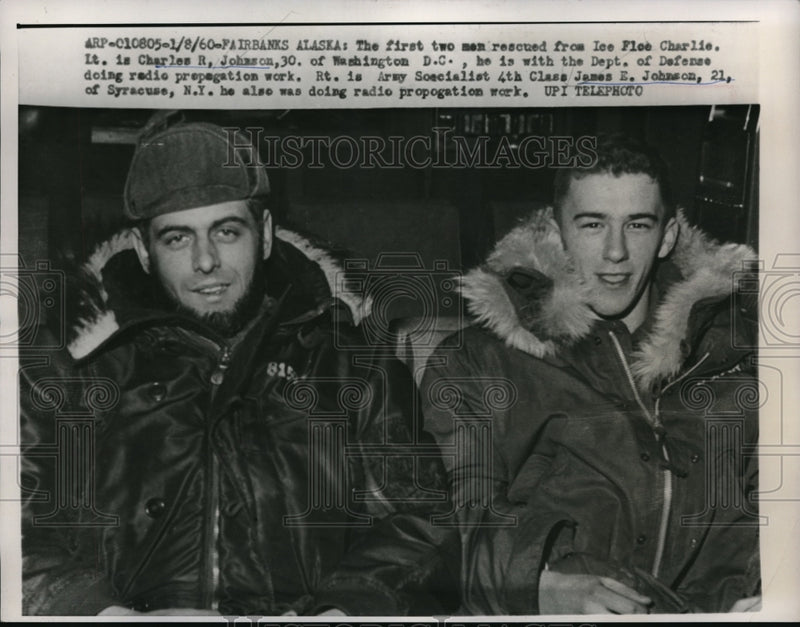 Load image into Gallery viewer, 1960 Press Photo Fairbanks, Alaska CH Johnson, JE Johnson rescued from ice floe
