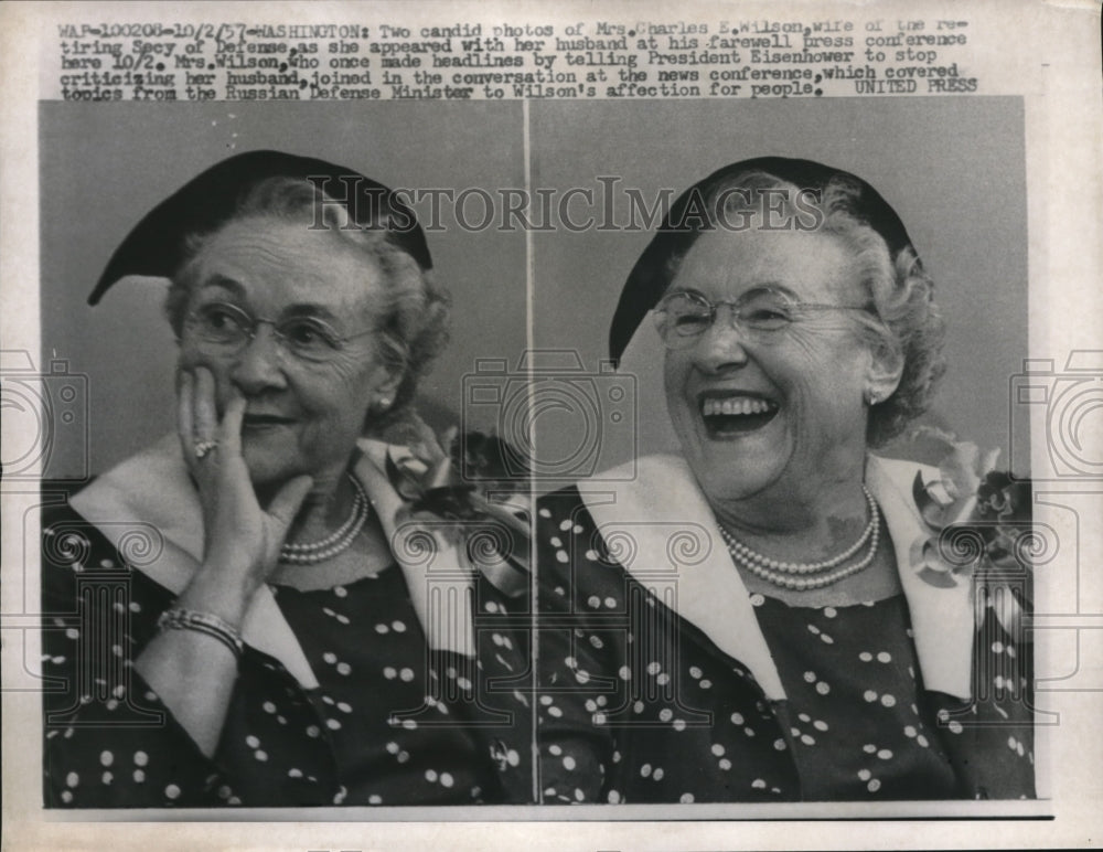 1957 Press Photo Two Expressions of Mrs. Charles E. Wilson, Wife Sec. of Defense