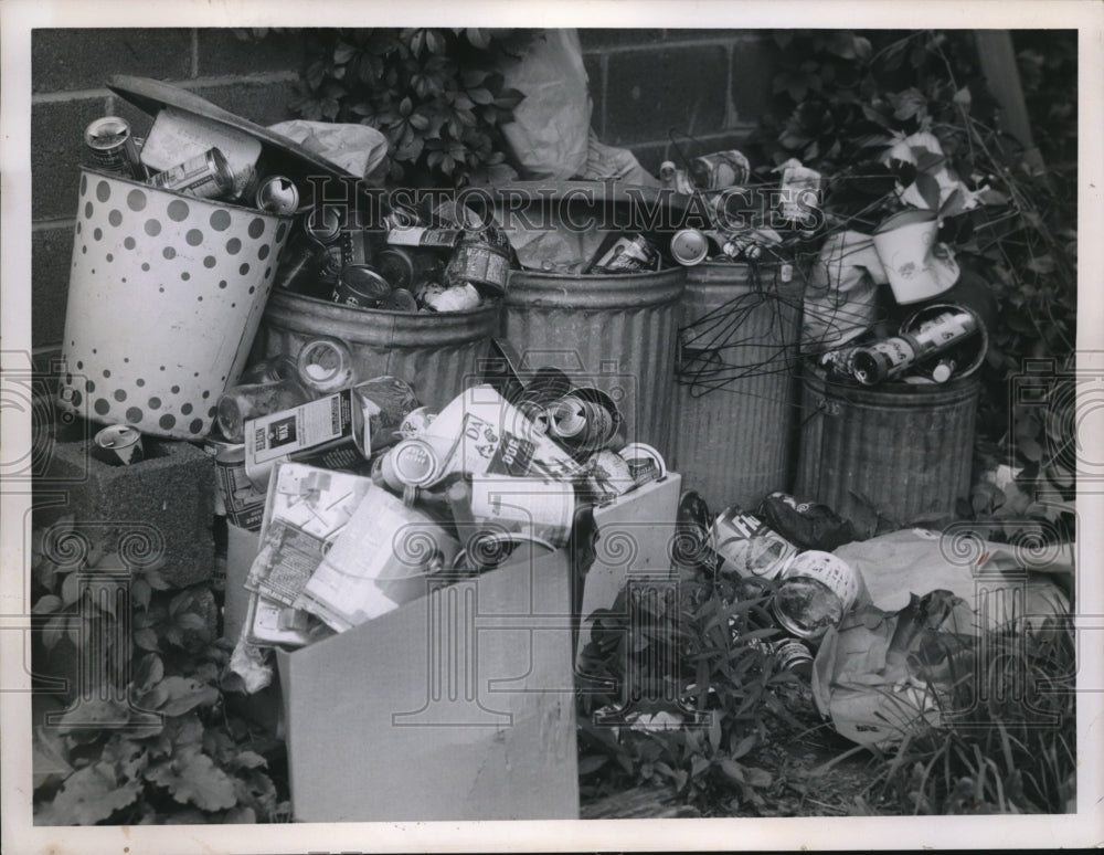 1956 Press Photo Trash Sitting Outside in Unidentified Location - nec69778