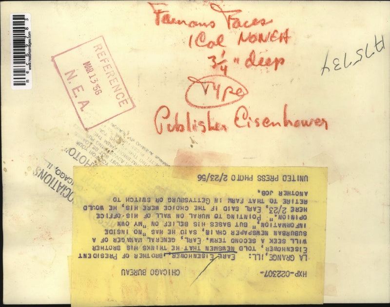 Load image into Gallery viewer, 1956 Press Photo Earl Eisenhower, Brother of President Eisenhower
