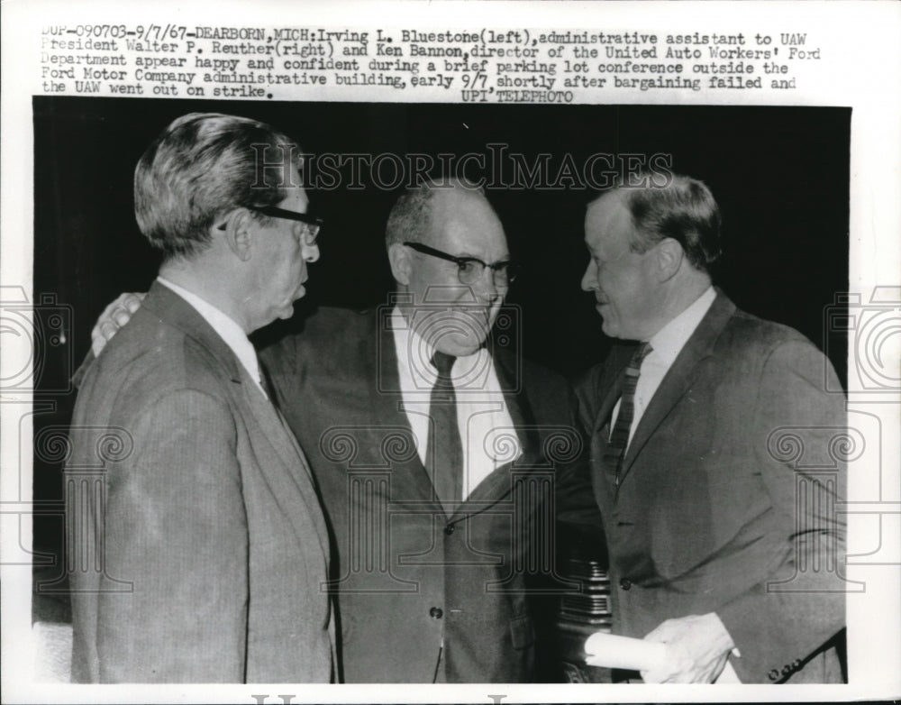 1967 Press Photo Irving L. Bluestone, Walter P. Reuther, Ken Bannon, UAW Ford