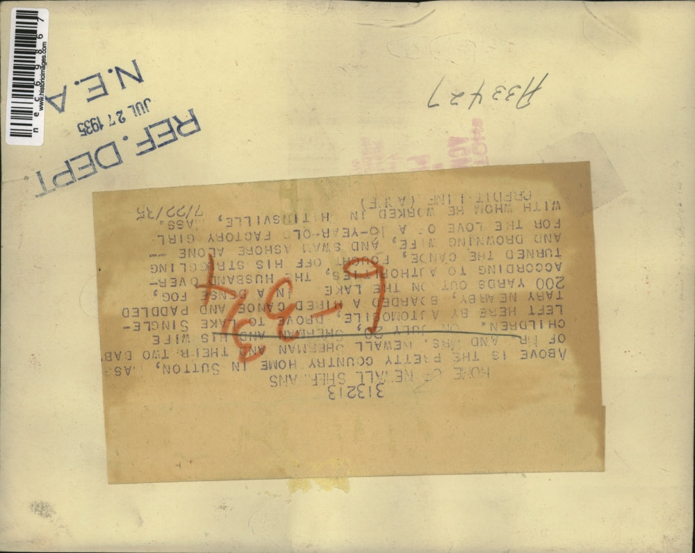 1935 Press Photo Mr. & Mrs. Newall Sherman Home in Sutton, Husband Drowned Wife