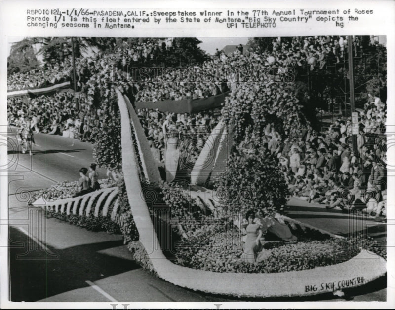 Load image into Gallery viewer, 1966 Press Photo State of Montana Float Wins in Tournament of Roses Parade
