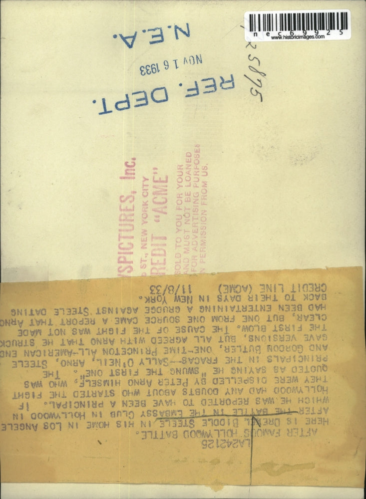 1933 Press Photo Drexel Biddle Steele In LA Home After Fight in Embassy Club