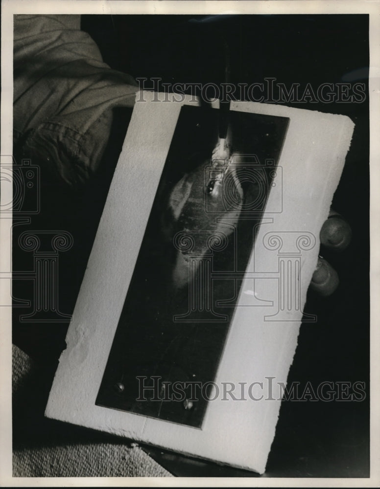 1958 Press Photo Heat Fails to Penetrate Du Pont's Fibrous Potassium Titatanate