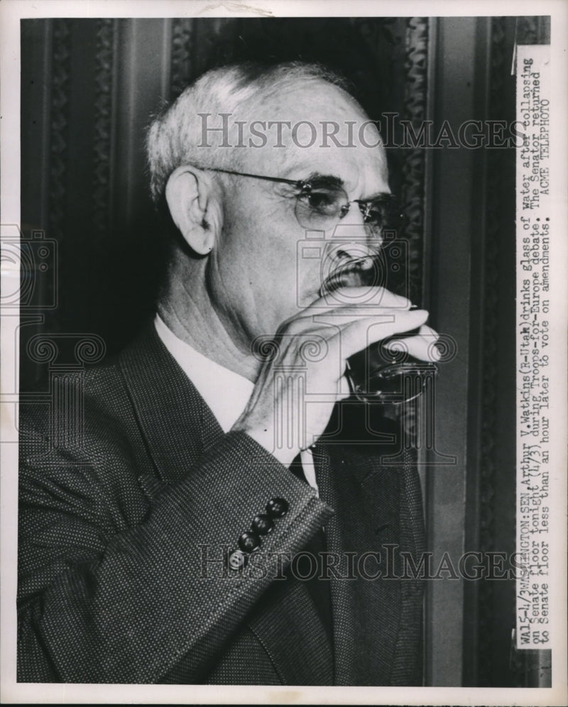 Load image into Gallery viewer, 1951 Press Photo Sen. Arthur V. Watkins (R-Utah) at Troops For Europe debate
