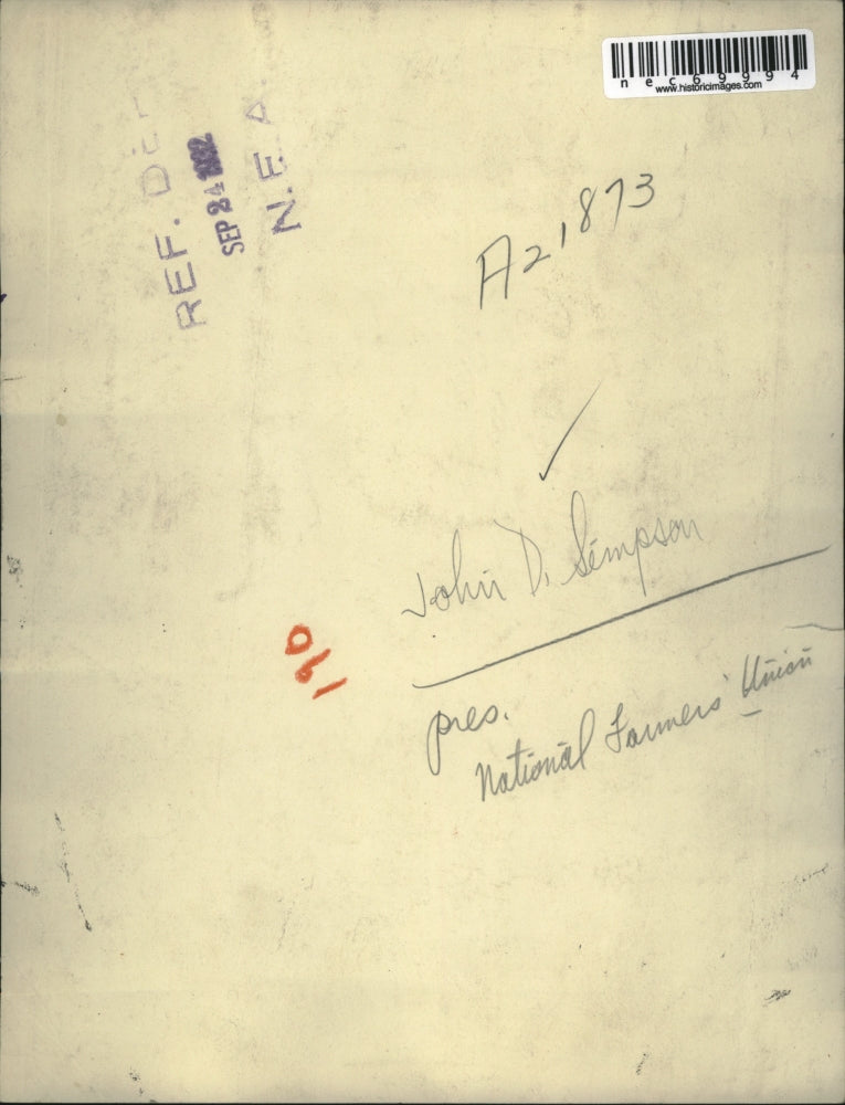 1932 Press Photo John D. Simpson, president of National Farmers Union