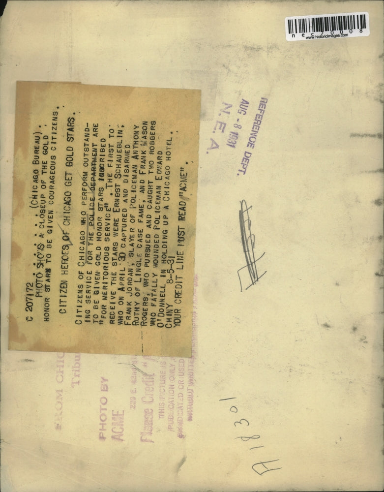 1931 Press Photo Citizen Heroes Given Gold Honor Stars For Meritorious Service