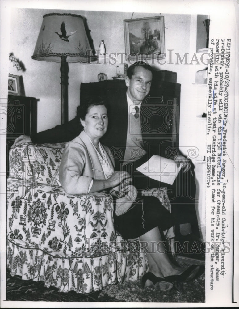 1958 Press Photo Probable Nobel Prize Winner Dr. Frederick Sanger with Wife