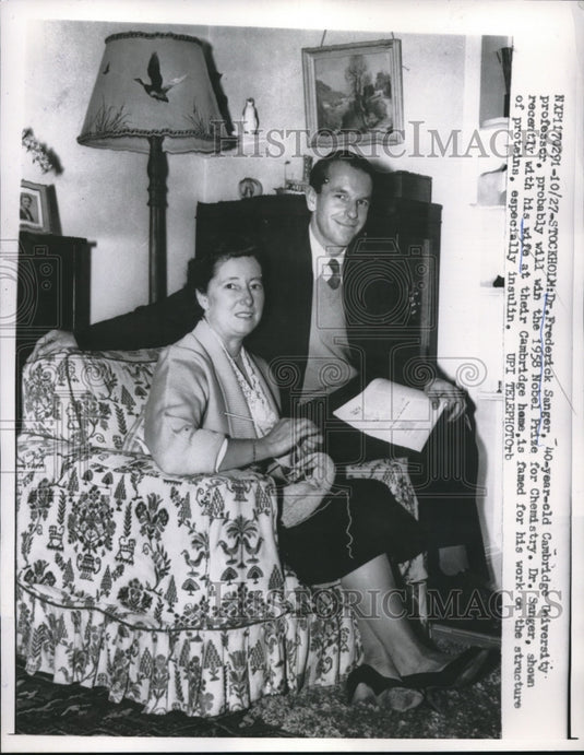 1958 Press Photo Probable Nobel Prize Winner Dr. Frederick Sanger with Wife