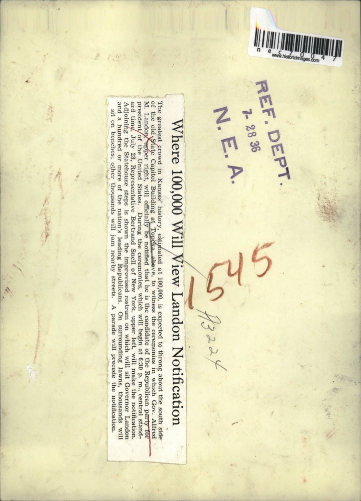 1936 Press Photo Location of Topeka State Capitol Building