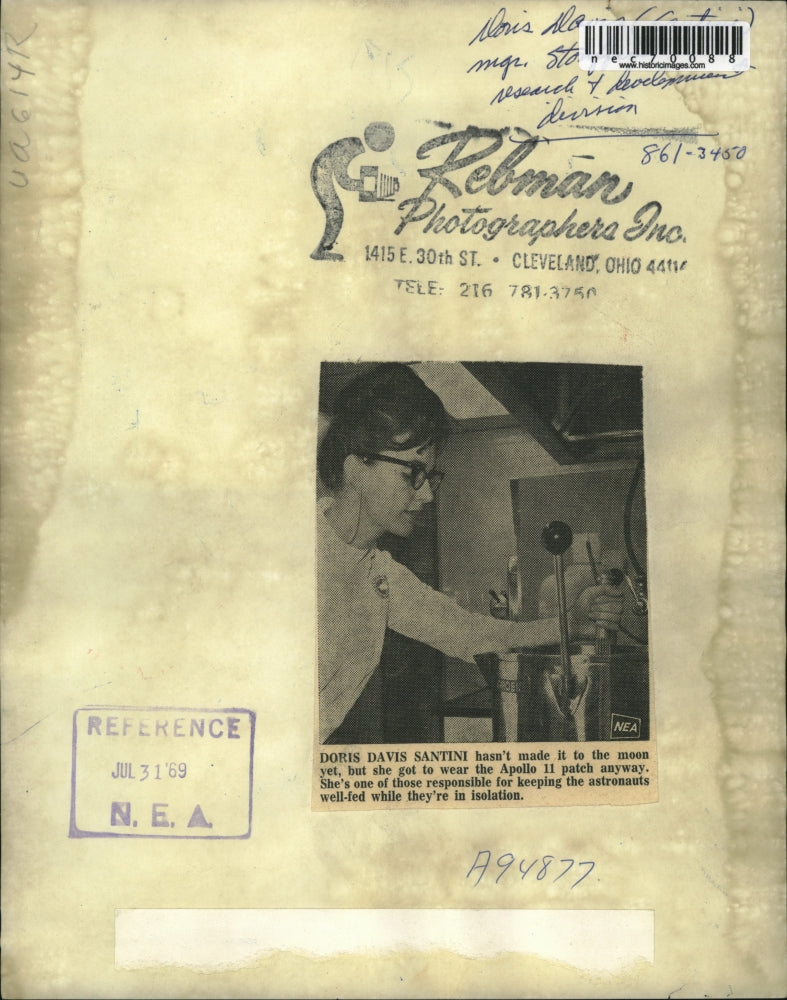1969 Press Photo Doris Davis Santini, nutritionist for astronauts