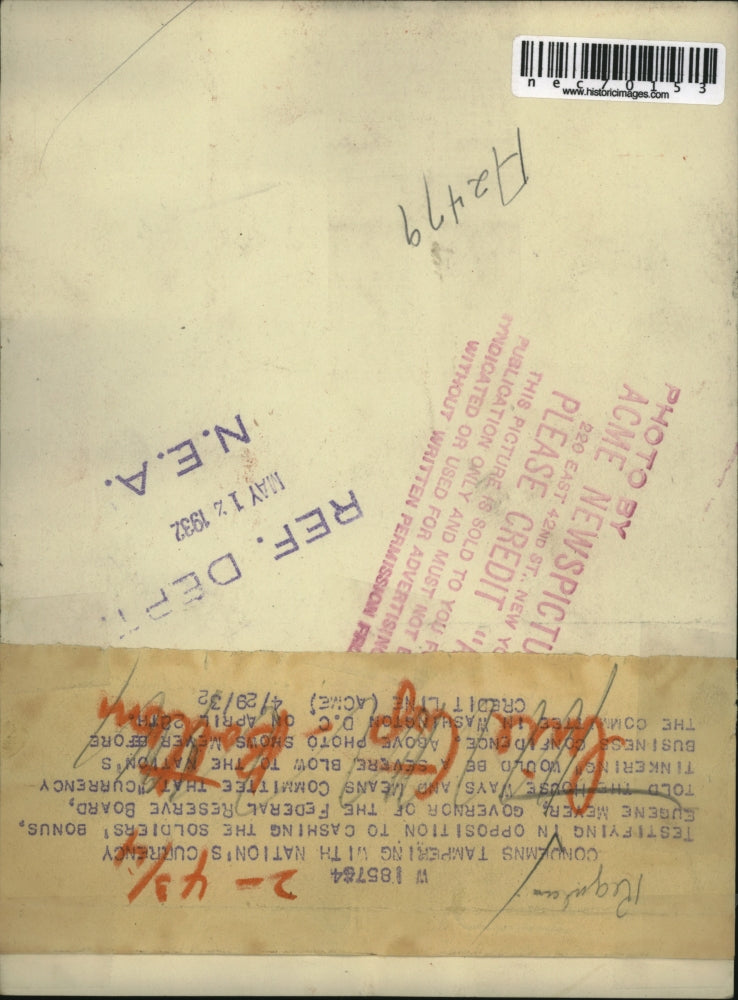 1932 Press Photo Federal Reserve Board Governor Eugene Meyers in DC